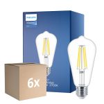 Lot 6x Philips MASTER Value LED Ampoule E27 Edison Filament Claire 5.9W 806lm - 927 Blanc Très Chaud | Meilleur Rendu Des Couleurs - Équivalent 60W