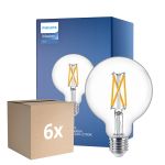 Lot 6x Philips MASTER Value LED Globe E27 93mm Filament Claire 5.9W 806lm - 922-927 Blanc Très Chaud | Meilleur Rendu Des Couleurs - Dimmable - Équivalent 60W