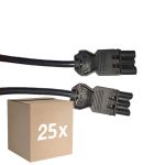 Lot 25x Noxion GST - Compatible Câble d’extension Noir - Mâle + Femelle - 2m - 3 pole 1,5mm2