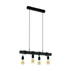 Eglo Suspension Luminaire Townshend Acier Bois Noir | IP20 - Convient pour 4x E27 